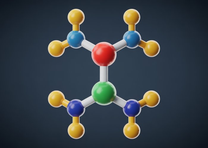 3D rendering of a molecule with a T-shaped geometry, illustrating the arrangement of atoms and lone pairs around the central atom.