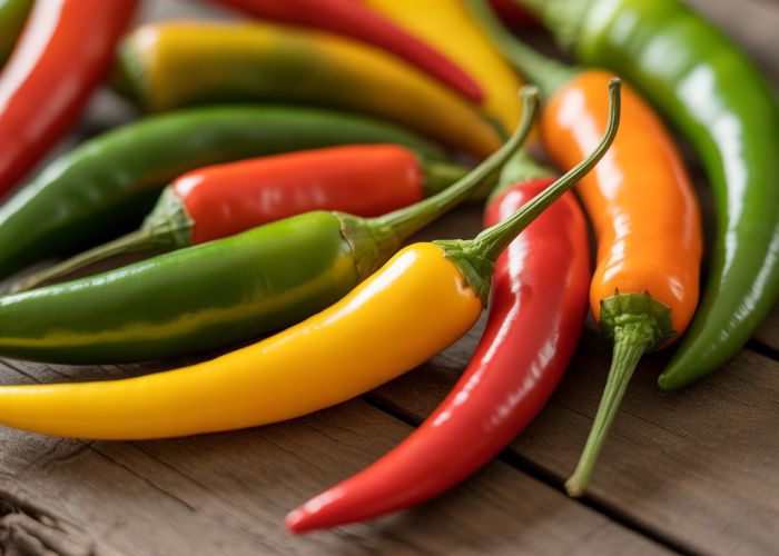 Assortment of colorful Thai chili peppers showcasing different varieties.