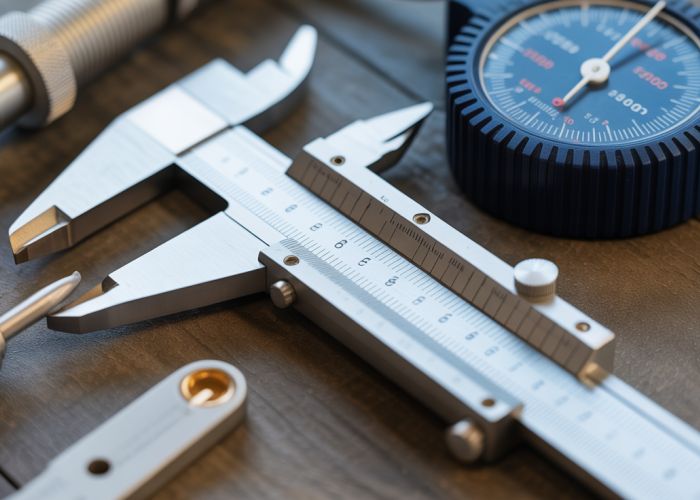 Different tools for measuring thickness, including a micrometer, caliper, and paint thickness gauge.