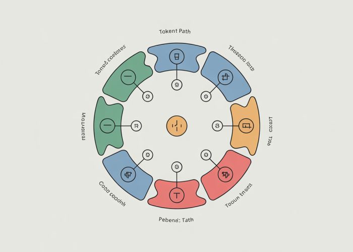 Diagram of a Token Ring network showing data transmission between connected devices in a circular fashion.