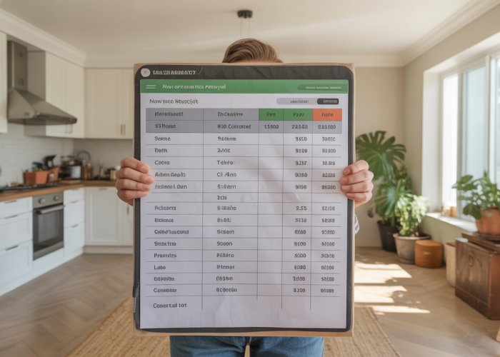 Spreadsheet detailing total job cost for a home renovation, showing breakdown of expenses.