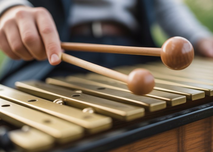 Hand playing a triangle musical instrument, highlighting the clean sound.