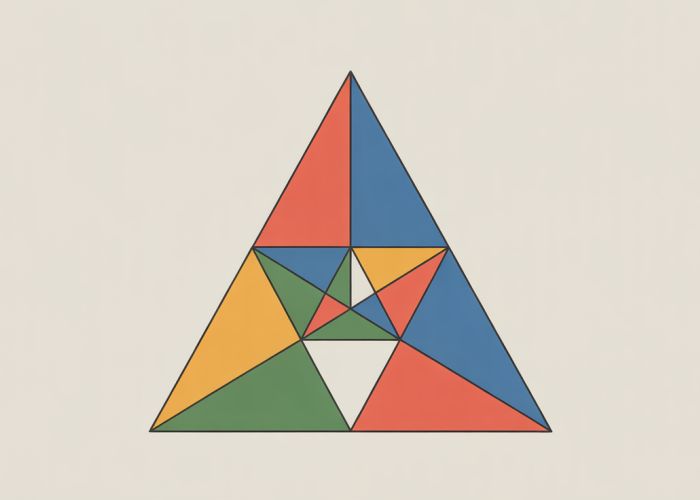 Illustration of a triangle with its three medians intersecting at the centroid, visually demonstrating the centroid's property of dividing the triangle into six equal-area triangles.