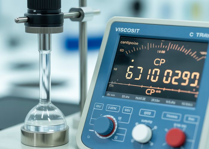 Viscometer displaying viscosity measurement in centipoise (cP)