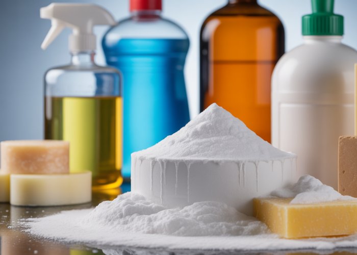 Various products demonstrating the applications of Sodium Hydroxide (NaOH).