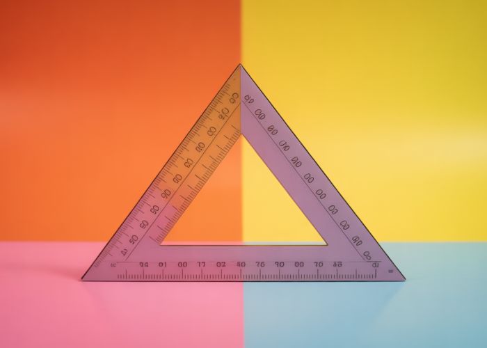 Right triangle showing the vertex of the 90-degree angle, with a protractor for measurement.