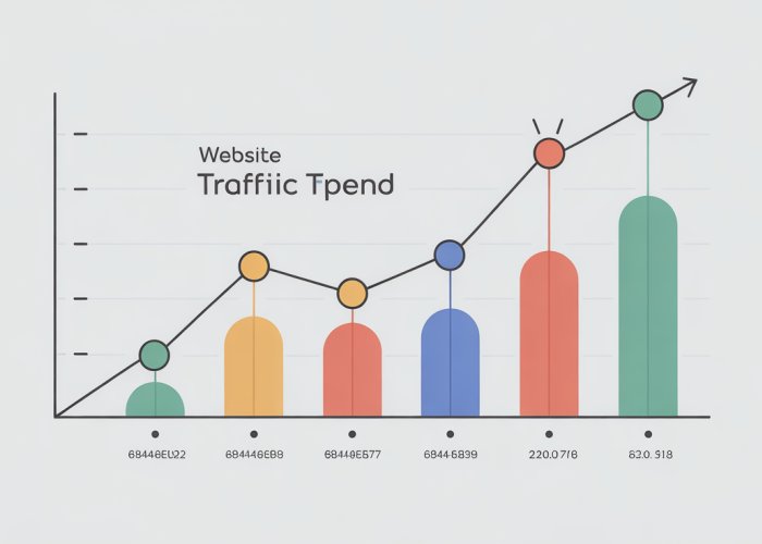 Line graph showing website traffic increasing with marketing spend over the past year.