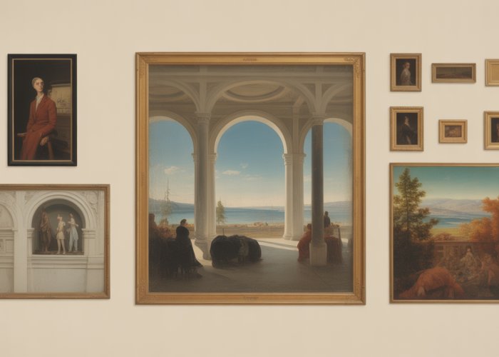 Close-up of a painting demonstrating formal analysis techniques, highlighting elements like color, line, and composition.