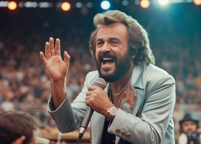 Wolfman Jack performing live on stage in the 1970s.
