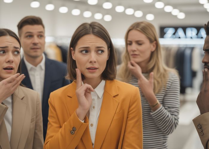 Shoppers in Zara store look puzzled while trying to pronounce the brand name, Zara.
